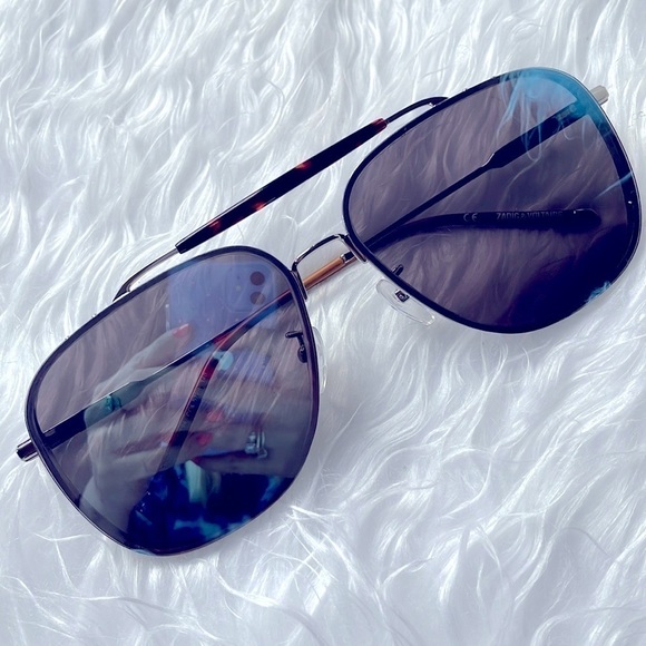 Zadig & Voltaire Pilot Aviator Sunglasses Metal Frame Blue Reflective Lens - Picture 3 of 16